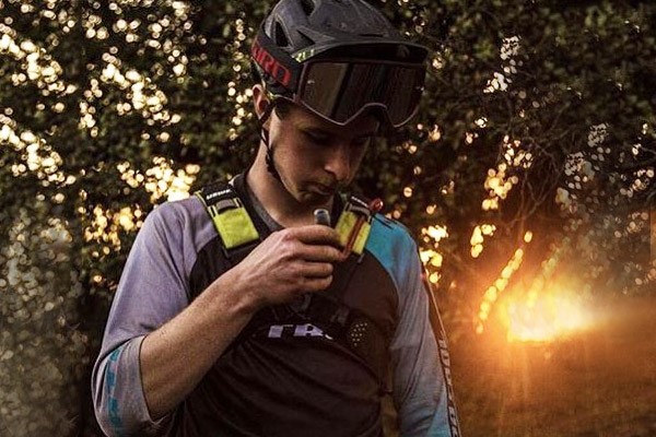 drinking from a hydration pack